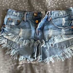 One Teaspoon Blue Distressed Jean Shorts